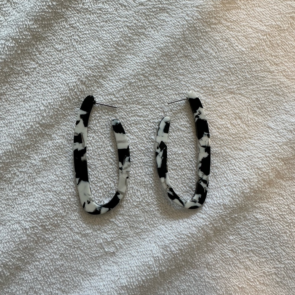 Black and White oblong hoop earrings